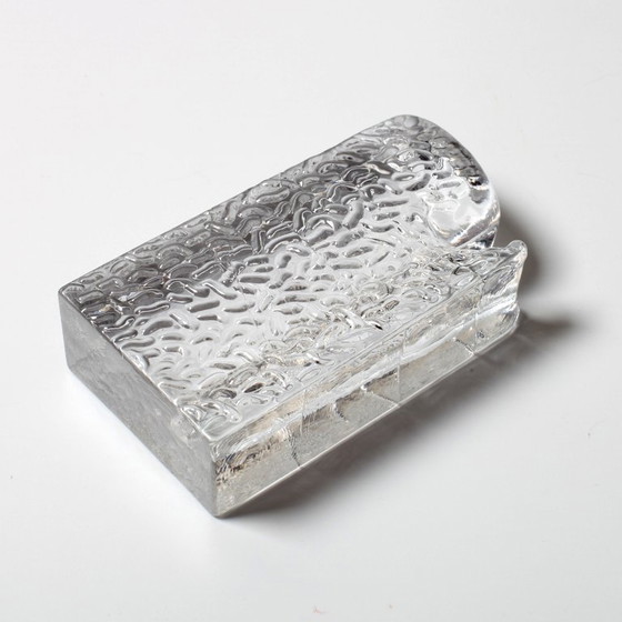 Image 1 of Mid-century Single Flower Textured Glass Block Bud Vase / Solifleur / Germany / 1960s