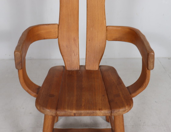 Image 1 of Set di 6 sedie da pranzo brutaliste di De Puydt, rovere, Belgio, anni '70