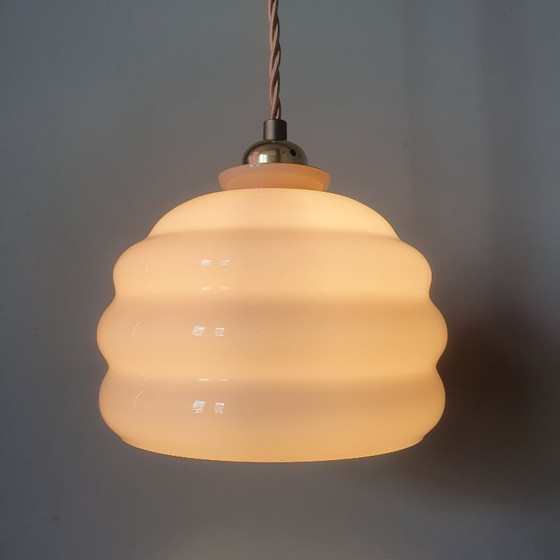 Image 1 of Lampada a sospensione vintage Art Déco in opale rosa tenue