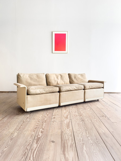 Mid-Century Modern Lounge Sofa in Glass Fiber and Suede by Dieter Rams for Vitsoe, Germany, 1960s