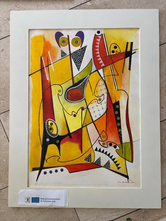 Image 1 of 4x acryl op doek en papier, niet ingelijst