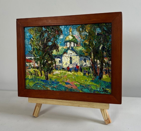 Image 1 of Original Oil Painting Summer Church Landscape Hike to the monastery