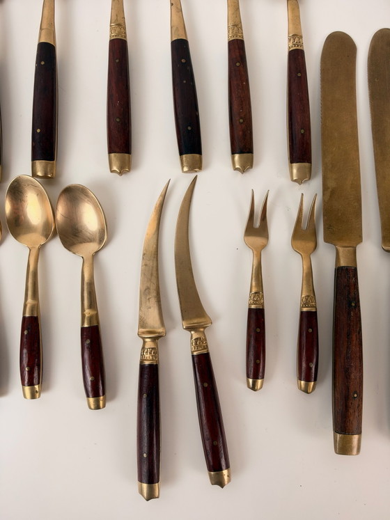 30-piece Vintage Danish Scandinavian Cutlery 1960 – Cutlery Sets, Gold, Wood (photo 4 of 10)