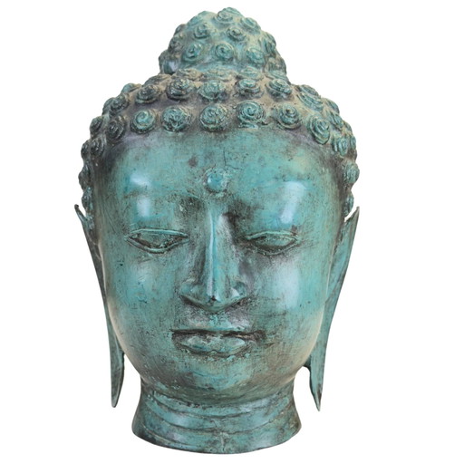 Turquoise Patinated Bronze Buddha Head – Thai U Thong Style 26.5 cm