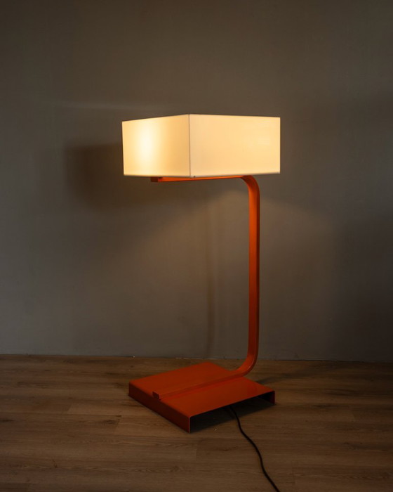 Vintage Space Age Italian Orange Metal and Acrylic Glass Floor Lamp, 1970s – Floor lights (photo 4 of 14)