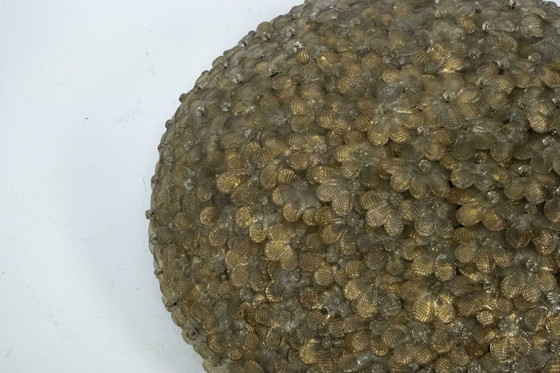 Image 1 of Lampe de plafond Seguso, très grande, à fleurs en verre de Murano doré, style milieu du siècle, Italie, années 1940