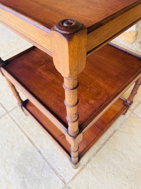 Image 1 of Three-Tiered, Walnut Turned Wood, Faux Bamboo, Side Table, 1930s