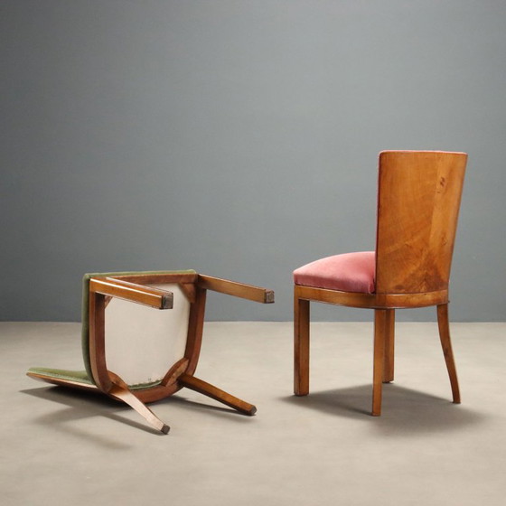 Set vintage stoelen met gekleurd fluweel – Eetkamerstoelen, Wood (photo 11 of 12)