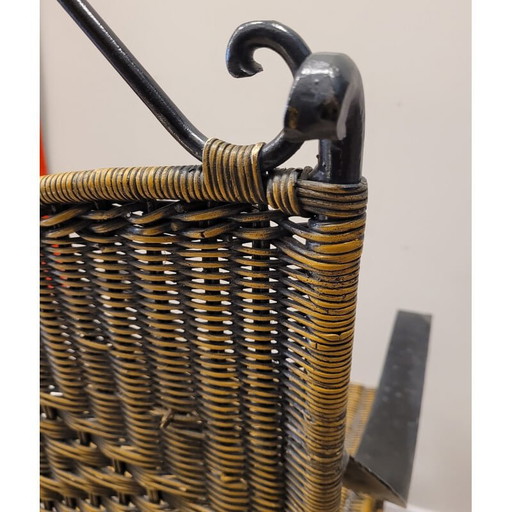 Vintage smeedijzeren en rotan stoel, Frankrijk jaren 70
