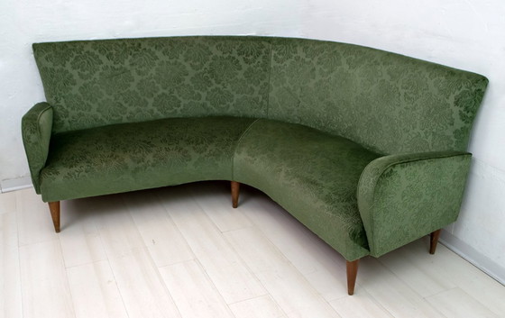 Image 1 of Mid-Century Modern Italian Damask Velvet Corner Sofa, 1950s
