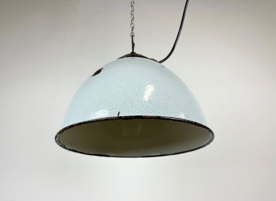 Image 1 of Industrial Grey Enamel Factory Lamp with Cast Iron Top, 1960s