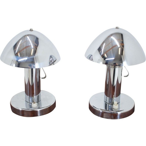 Coppia di lampade da tavolo cromate vintage Bauhaus, Cecoslovacchia 1930