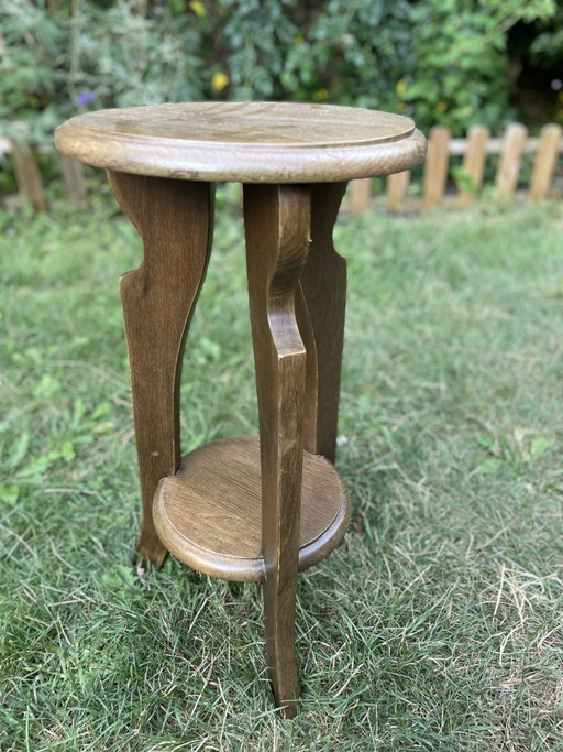 Brutalist solid oak side table / Vintage 1970