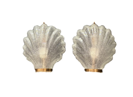 Image 1 of 2er-Set Murano-Muschel-Wandlampen Großformat