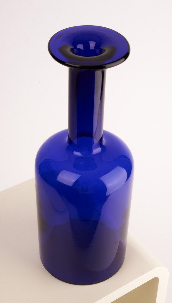 Image 1 of Blaue Glasvase „Gulvase“ Von Otto Brauer Holmegaard 1960Er Jahre