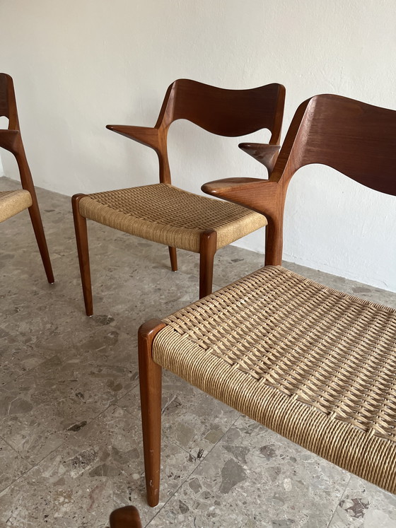 Image 1 of 5x Original "Niels Otto Møller Model 55" Armchair Teak Paper Cord J.L. Møllers!!