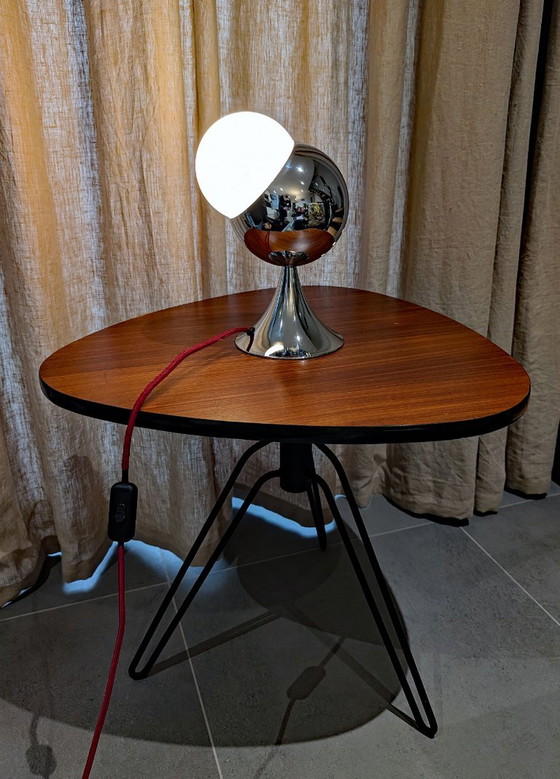 60er Jahre "Satellite" Verchromte Tischlampe, Unikat, Tischlampen, Glas, Metall, Rot (Foto 2 von 11)