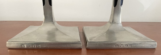 Crescent Silverware co NY - Two Art Deco Silver Pewter Candle holders – Metal, Textile (photo 3 of 10)