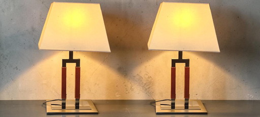 Joana Bover Vintage Designer Table Lamps EMA Leather Nickel Barcelona