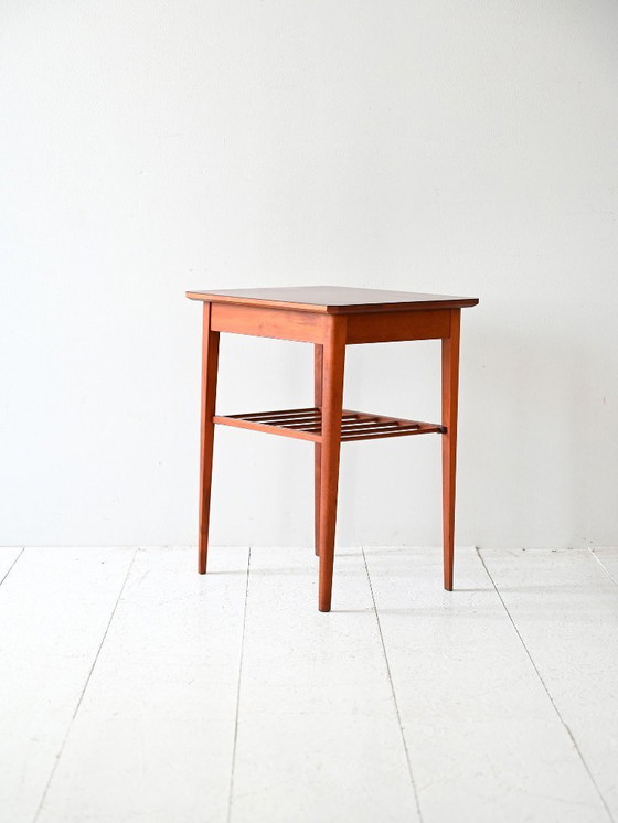 Image 1 of 1950s Scandinavian Teak Bedside Table with Shelf