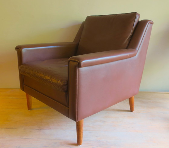 Image 1 of Mid Century Leren Loungestoel, Denemarken 1960