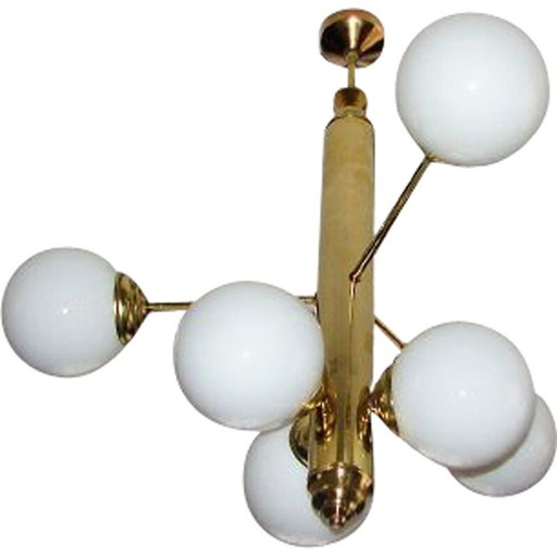 Lustre vintage en laiton et verre Moderniste années 1960