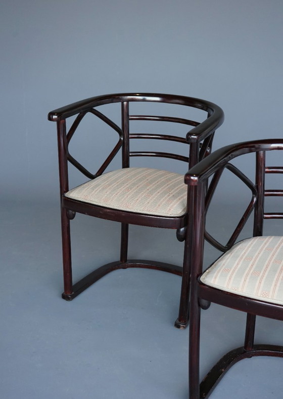 Image 1 of x2 Model 728 Fledermaus Chairs attributed to Josef Hoffmann for J & J. Kohn, 1906