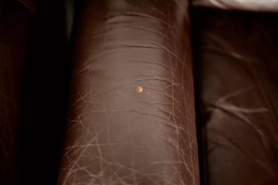 Image 1 of 2x Bruine Leren Fauteuils Roestvrijstalen Poten