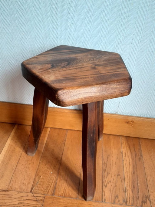 Vintage solid wood brutalist stool