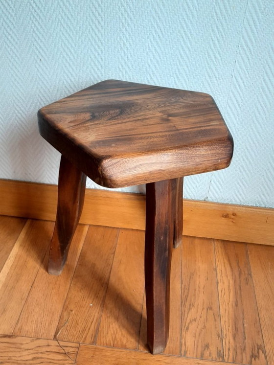Image 1 of Vintage solid wood brutalist stool