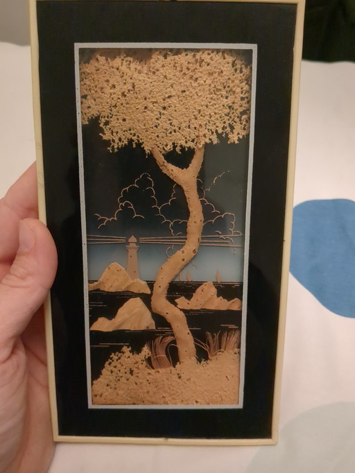 Hand Gesneden Kurk Kunstwerkje Voor Aan De Muur