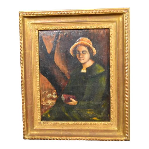 French School, 20th Century “The Reader” Oil on Panel