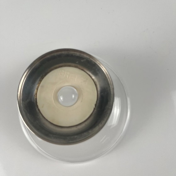 Image 1 of Juego de 10 vasos para postre/helado, de vidrio y metal (¿plata?), 1970