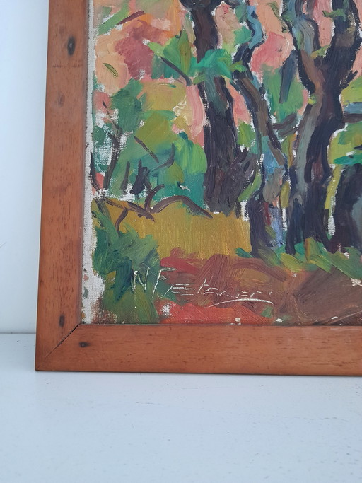 Vintage 1950s Arreslee Oil on Canvas MCM