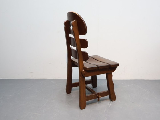 Image 1 of Brutalist fishbobe chairs set van 4 massief eikenhout