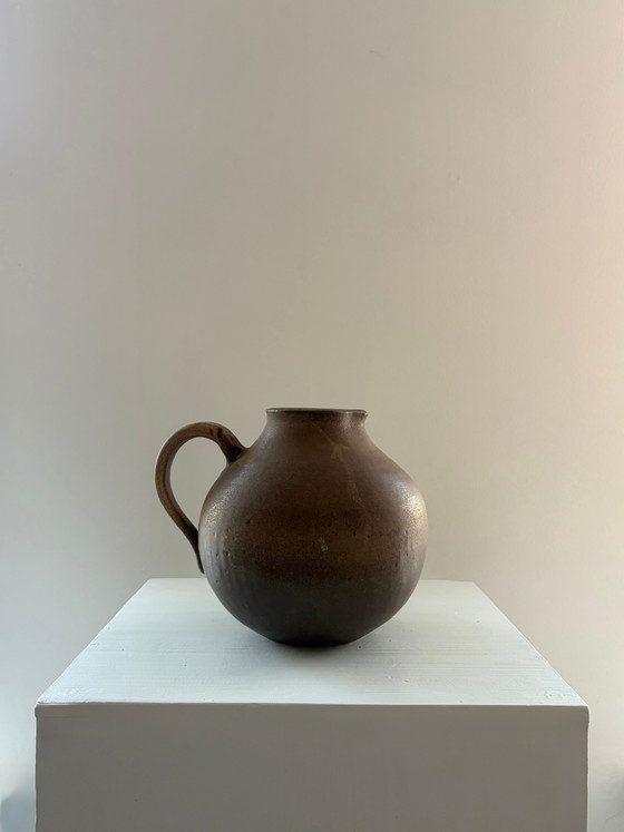 Vintage ceramic carafe-style vase with handle (photo 2 of 5)