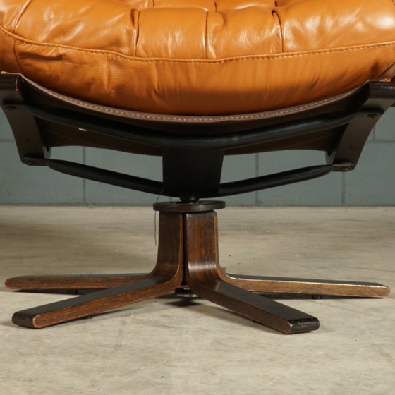 Skandinavischer Drehsessel aus der Mitte des 20. Jahrhunderts – cognacfarbenes Leder – 1970er Jahre – Canvas (photo 10 of 12)