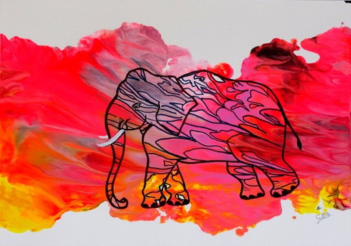 Elephant 2 Pink – schilderijen tekeningen, Paper