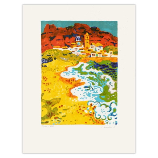 Lithographie signée par Guy Charon La Plage – lithos zeefdrukken, Paper