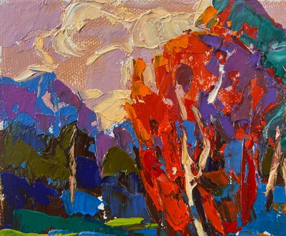 Image 1 of Original Oil Painting Fall Forest Landscape Autumn touches the field
