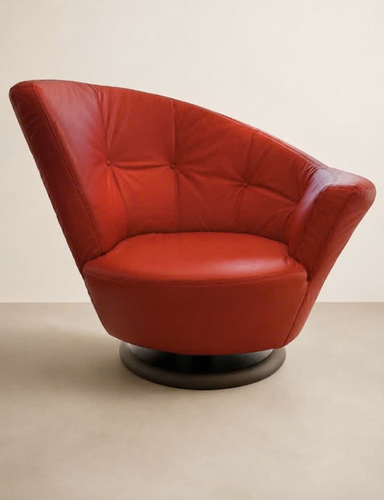 2 poltrone girevoli di design Giorgetti Arabella in pelle rossa – Sedie girevoli (photo 4 of 7)