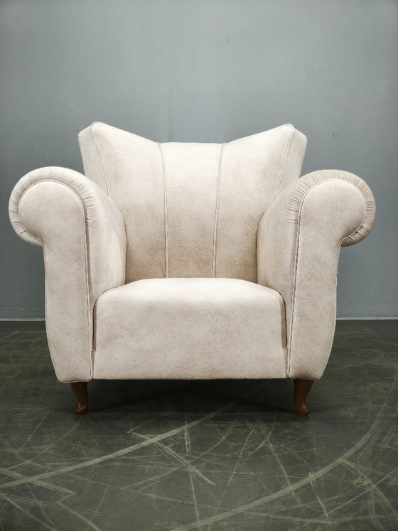 Image 1 of Italian Lounge Armchair in Beech Wood, Newly Upholstered, 1950s
