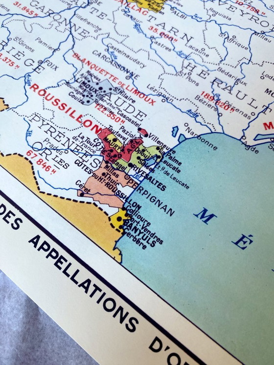 Image 1 of Vins de France 1949 - Vintage kaart van de wijngebieden - (84,1 x 118,9 cm)