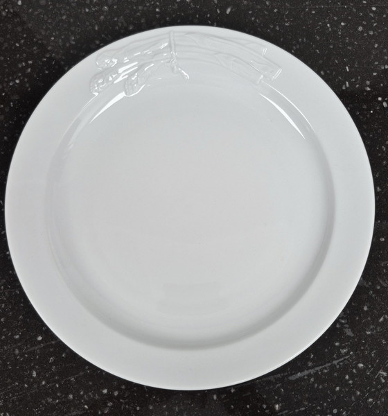Image 1 of Asparagus Service Set: Plate, Platter, Gravy Boat, Cutlery, Bavaria Seltmann Weiden Porcelain - RARE!