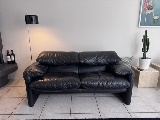 Image 1 of Cassina Maralunga leren bank 2-zits leer Zwart