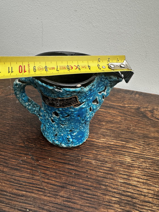 Image 1 of Mini Decorative Fat Lava Blue Pitcher - Glacier Enamels - Atelier du Cyclope
