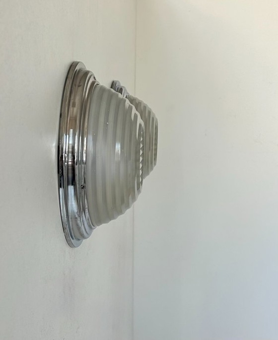 Image 1 of Coppia di applique vintage, cromate e vetro sabbiato pressato, Francia 1930