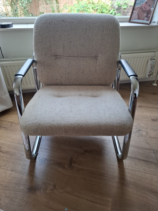 Fauteuil vintage Strafor Steelcase 421 à structure tubulaire | Années 70/80 – Chrome