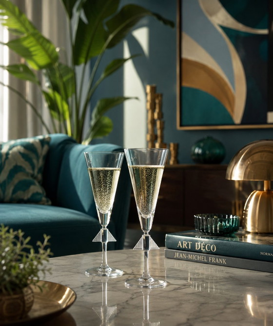 Image 1 of Paar Art Deco kristallen champagneglazen - Royales de Champagne, Frankrijk
