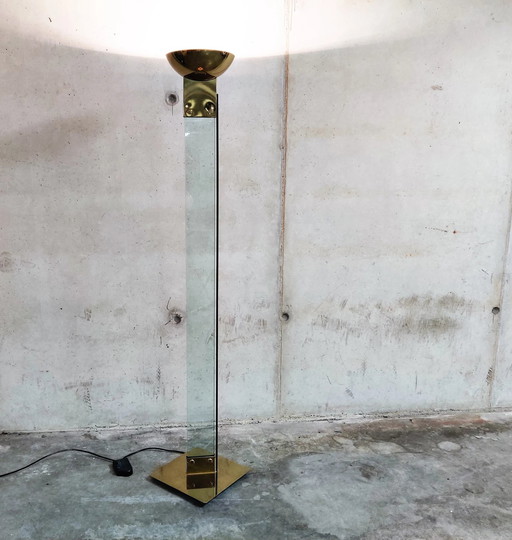 Lampadaire vintage en laiton et verre par Max Baguara pour Lamperti, 1970